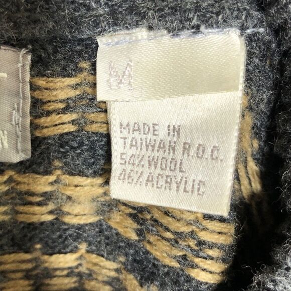 Esprit Sweater Womens Medium Gray Tan Soft Wool Blend Grandpa Geometric - Picture 11 of 12